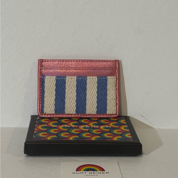 New with tags: Kurt Geiger Pink Metallic and Blue Stripe Card Holder - Picture 2 of 2